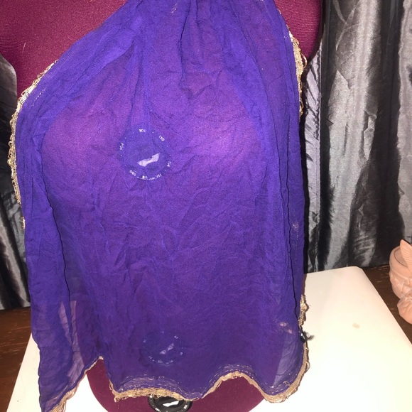 Purple and Gold Chiffon Scarf with Cascading Design used for belly dancing - Picture 1 of 5